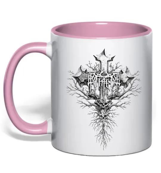 Чашка з кольоровою ручкою Хрест готичний Ніжно рожевий фото