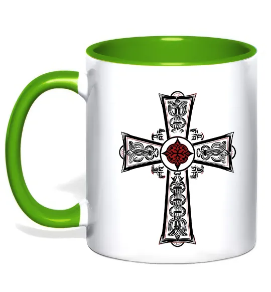 Чашка з кольоровою ручкою Готичний хрест з орнаментом Лаймовий фото