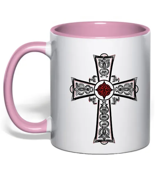 Чашка з кольоровою ручкою Готичний хрест з орнаментом Ніжно рожевий фото
