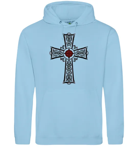 Чоловіча толстовка (худі) Готичний хрест з орнаментом Блакитний фото