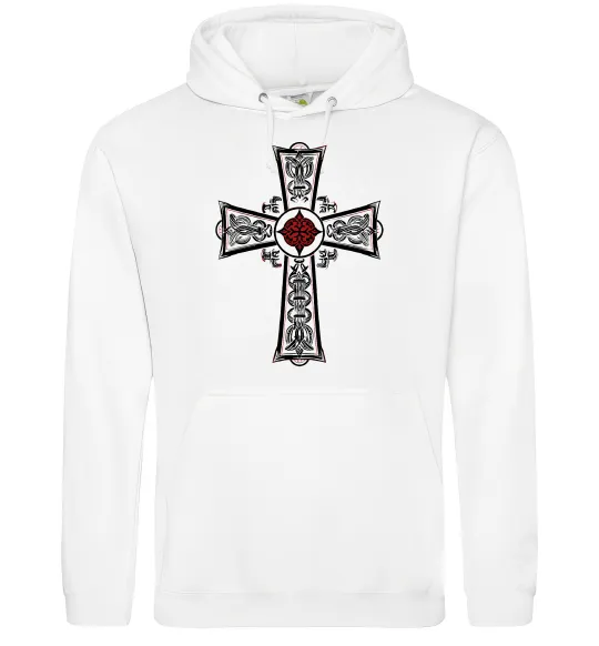 Жіноча толстовка (худі) Готичний хрест з орнаментом Білий фото