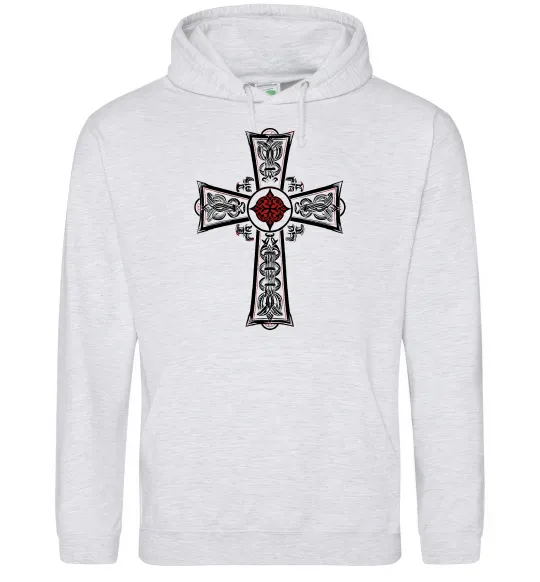 Жіноча толстовка (худі) Готичний хрест з орнаментом Сірий меланж фото