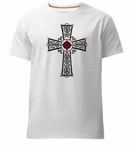 Мужская премиум футболка Готичний хрест з орнаментом Белый фото