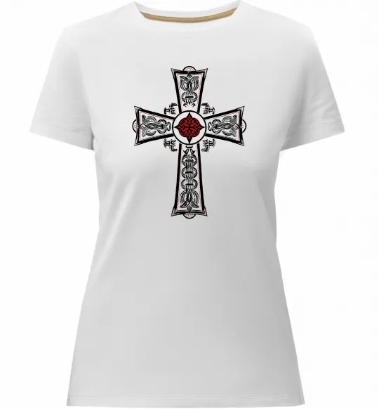 Женская премиум футболка Готичний хрест з орнаментом Белый фото
