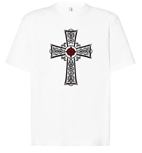 Футболка Оверсайз Готичний хрест з орнаментом Белый фото