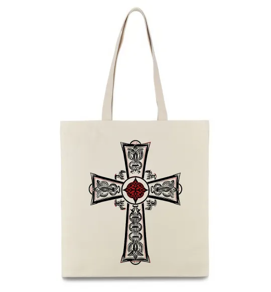 Эко-сумка Готичний хрест з орнаментом Бежевый фото