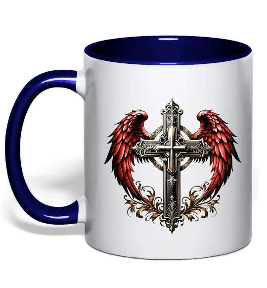 Чашка с цветной ручкой Хрест з крилами Глубокий темно-синий фото