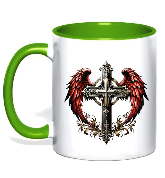 Чашка с цветной ручкой Хрест з крилами Лаймовый фото