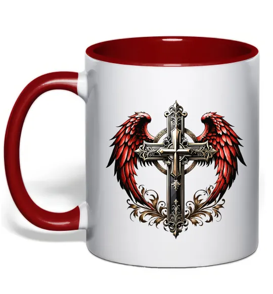 Чашка с цветной ручкой Хрест з крилами Красный фото