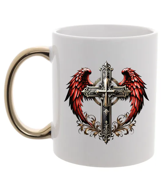 Чашка с цветной ручкой Хрест з крилами Золото фото