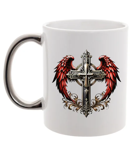 Чашка с цветной ручкой Хрест з крилами Серебро фото