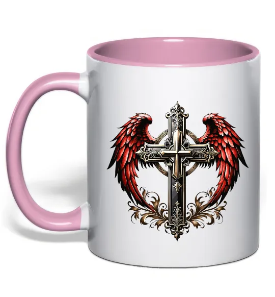 Чашка с цветной ручкой Хрест з крилами Нежно розовый фото
