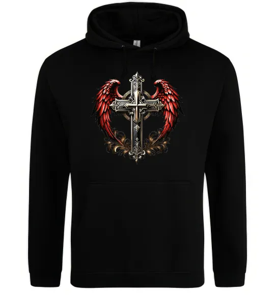 Мужская толстовка (худи) Хрест з крилами Черный фото