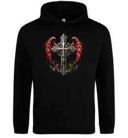 Чоловіча толстовка (худі) Хрест з крилами Чорний фото