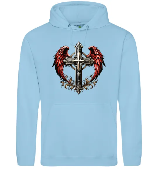 Мужская толстовка (худи) Хрест з крилами Голубой фото
