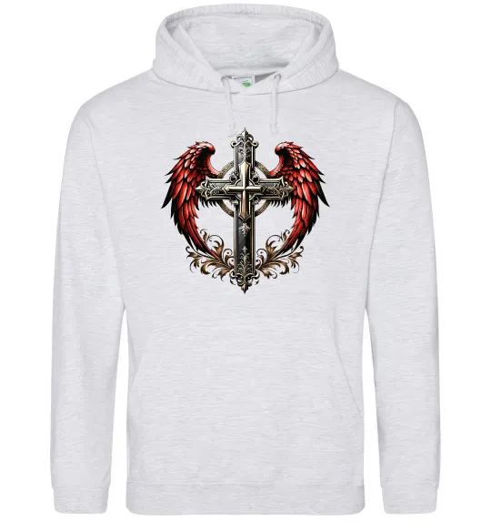 Женская толстовка (худи) Хрест з крилами Серый меланж фото