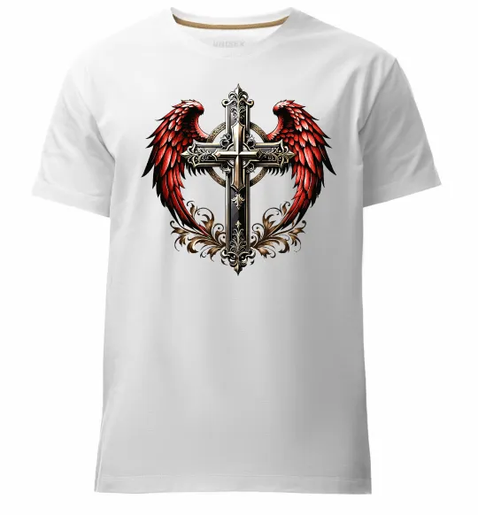 Чоловіча преміум футболка Хрест з крилами Білий фото