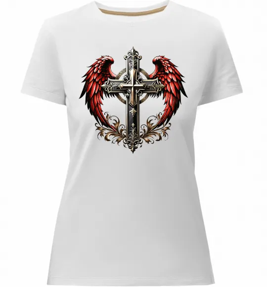 Жіноча преміум футболка Хрест з крилами Білий фото