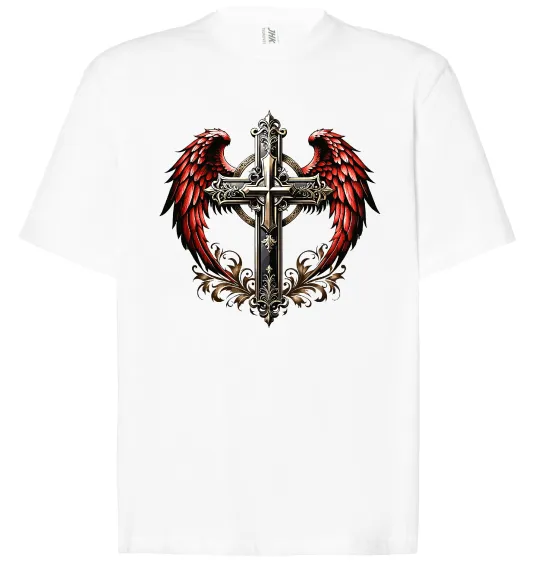Футболка Оверсайз Хрест з крилами Білий фото