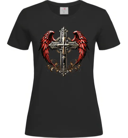 Жіноча футболка Хрест з крилами Чорний фото