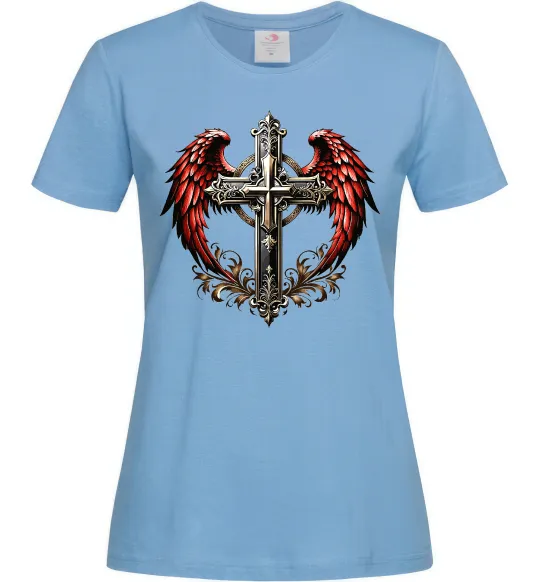 Жіноча футболка Хрест з крилами Блакитний фото
