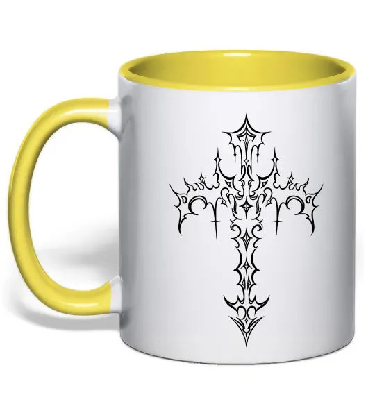 Чашка с цветной ручкой Gothic cross Лимонный фото