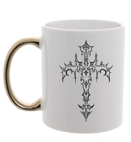 Чашка с цветной ручкой Gothic cross Золото фото
