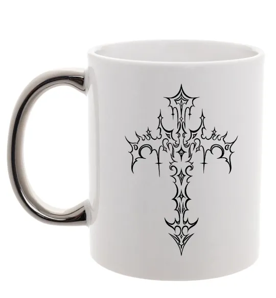 Чашка с цветной ручкой Gothic cross Серебро фото