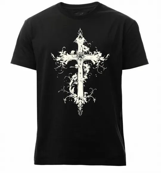 Мужская премиум футболка Квітучий Хрест Черный фото