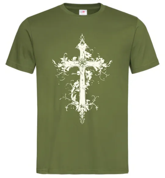 Мужская футболка Квітучий Хрест Оливковый фото