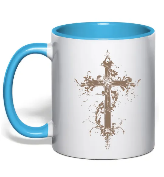 Чашка з кольоровою ручкою Квітучий Хрест Блакитний фото