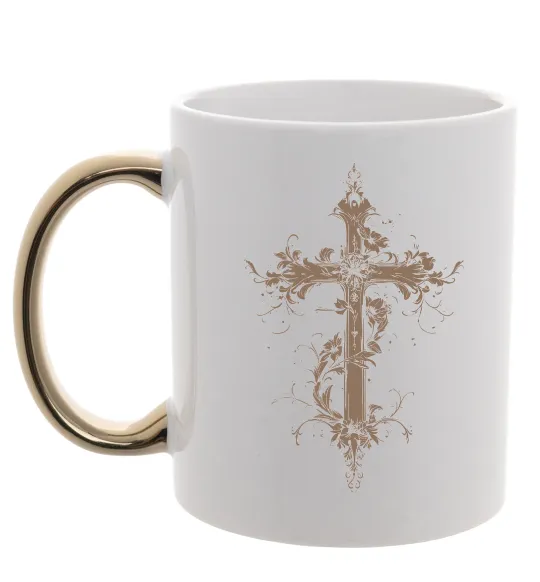 Чашка з кольоровою ручкою Квітучий Хрест Золото фото