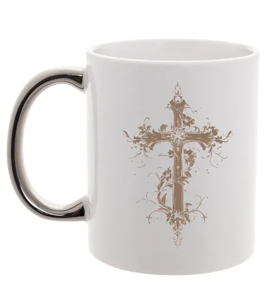 Чашка з кольоровою ручкою Квітучий Хрест Срібло фото