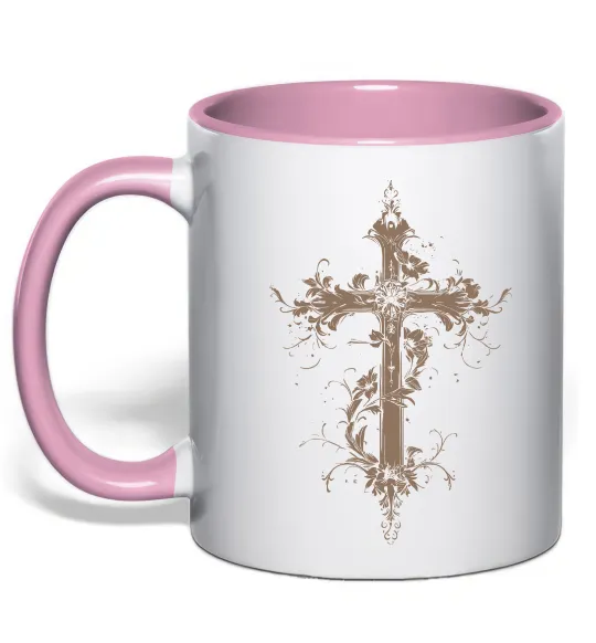 Чашка з кольоровою ручкою Квітучий Хрест Ніжно рожевий фото