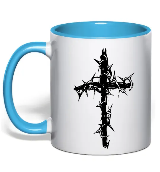 Чашка с цветной ручкой Хрест у тернах Голубой фото