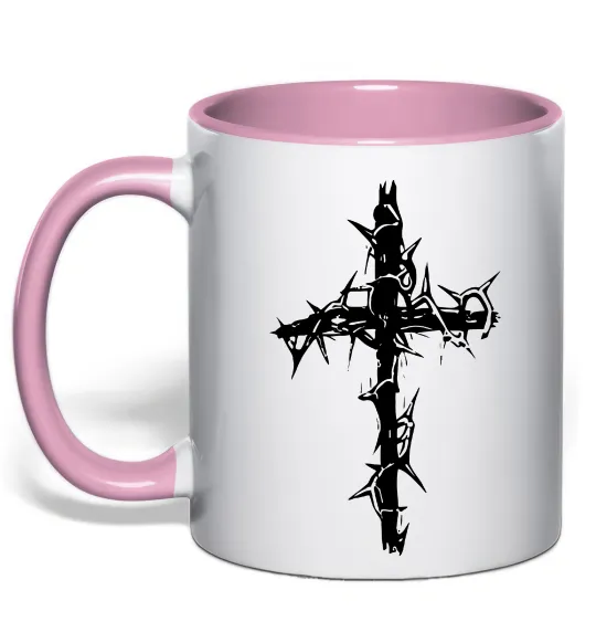 Чашка с цветной ручкой Хрест у тернах Нежно розовый фото