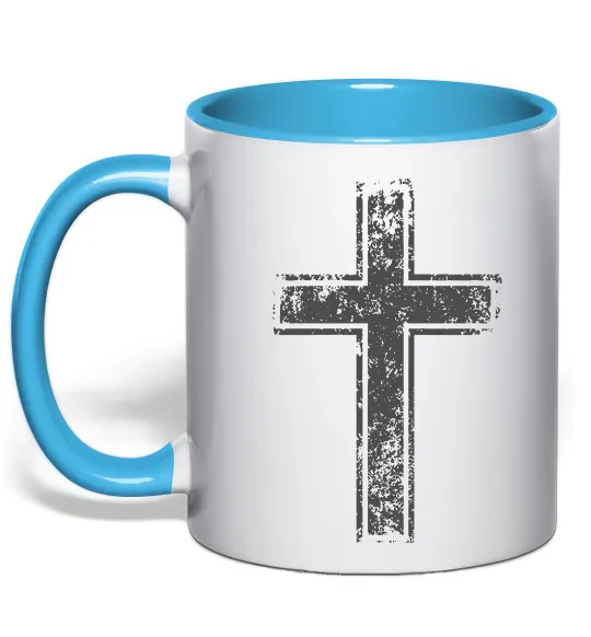 Чашка с цветной ручкой Вінтажний хрест Голубой фото