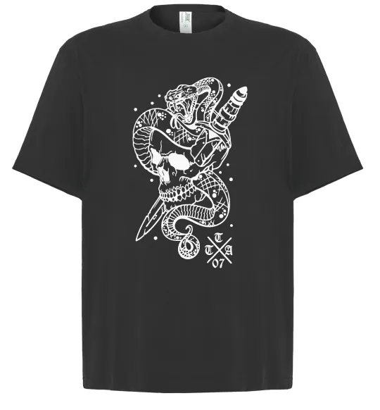 Футболка Оверсайз Череп зі змією Чорний фото