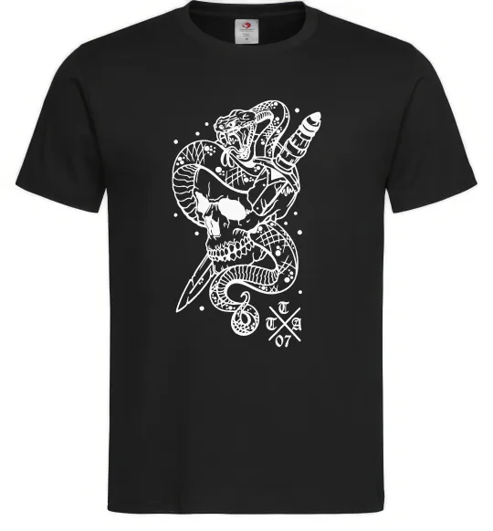 Чоловіча футболка Череп зі змією Чорний фото