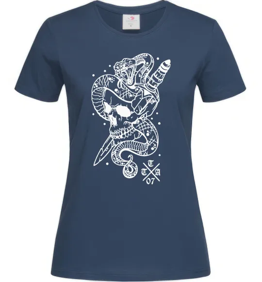 Жіноча футболка Череп зі змією Темно-синій фото