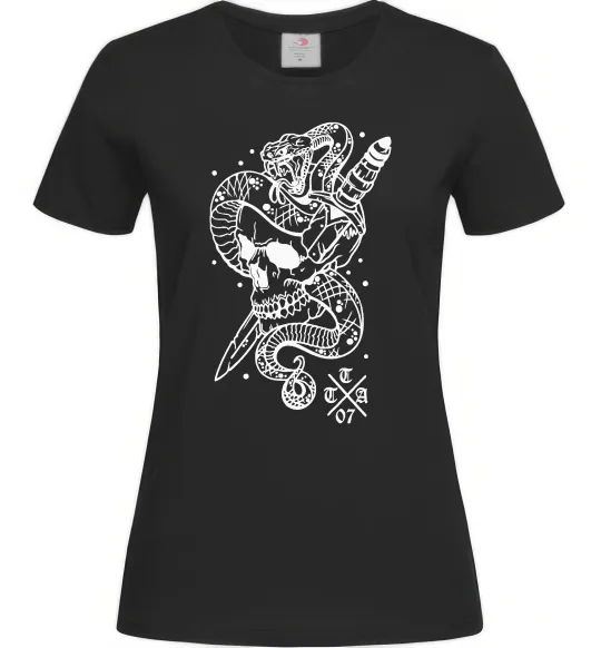 Жіноча футболка Череп зі змією Чорний фото