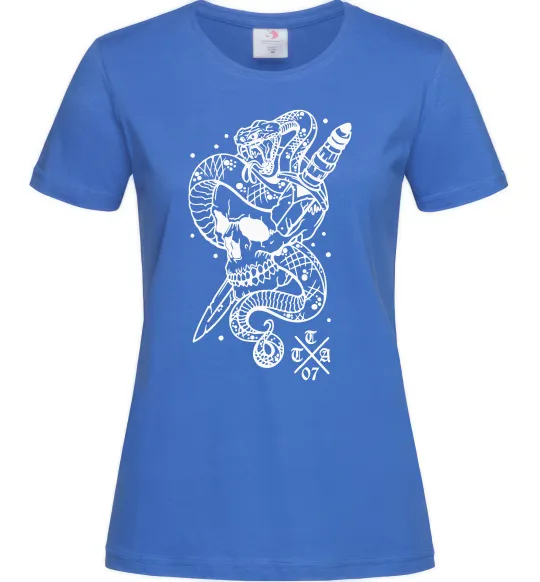 Жіноча футболка Череп зі змією Яскраво-синій фото