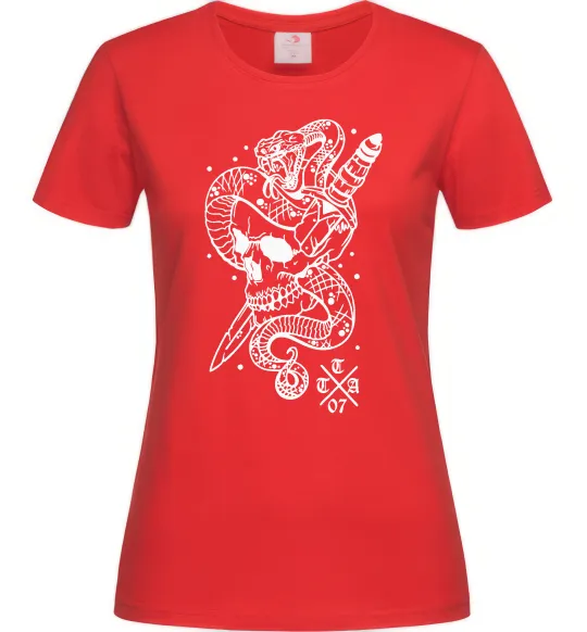 Жіноча футболка Череп зі змією Червоний фото