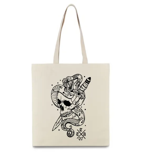 Еко-сумка Череп зі змією Бежевий фото