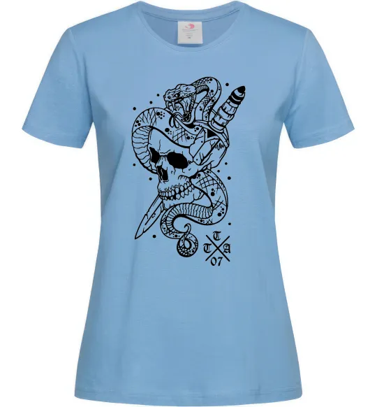 Жіноча футболка Череп зі змією Блакитний фото
