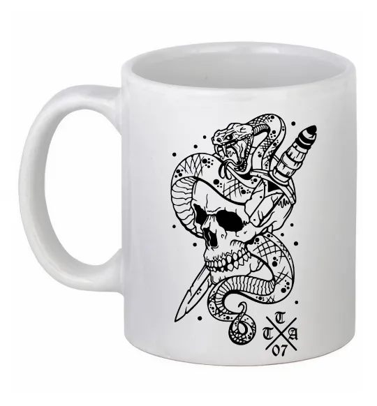 Чашка керамічна Череп зі змією Білий фото