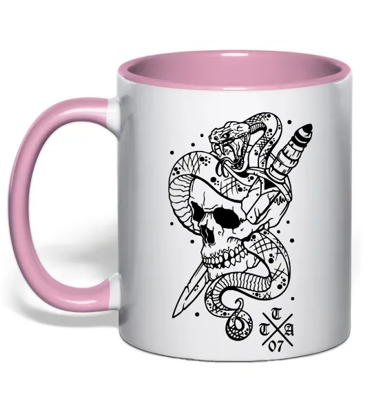 Чашка з кольоровою ручкою Череп зі змією Ніжно рожевий фото