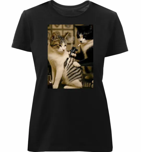 Жіноча преміум футболка Коти з тату Чорний фото