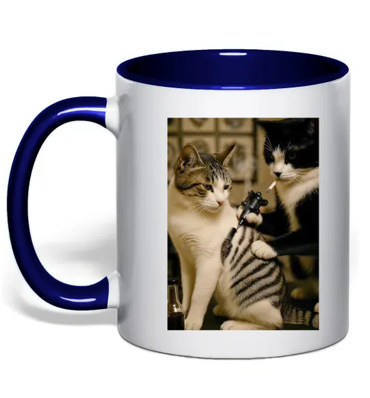 Чашка з кольоровою ручкою Коти з тату Глибокий темно-синій фото