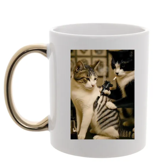 Чашка з кольоровою ручкою Коти з тату Золото фото